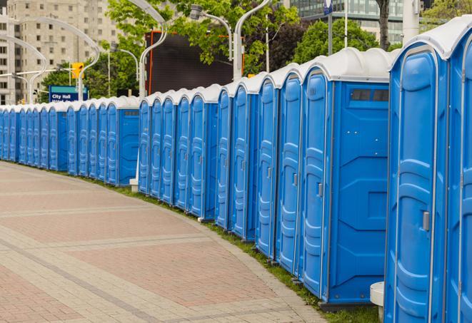 a colorful lineup of portable restrooms for concerts and music festivals in Acworth